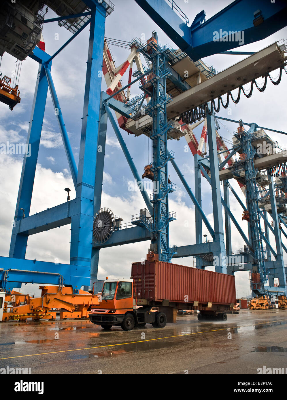 container on track at port on the dock Stock Photo - Alamy