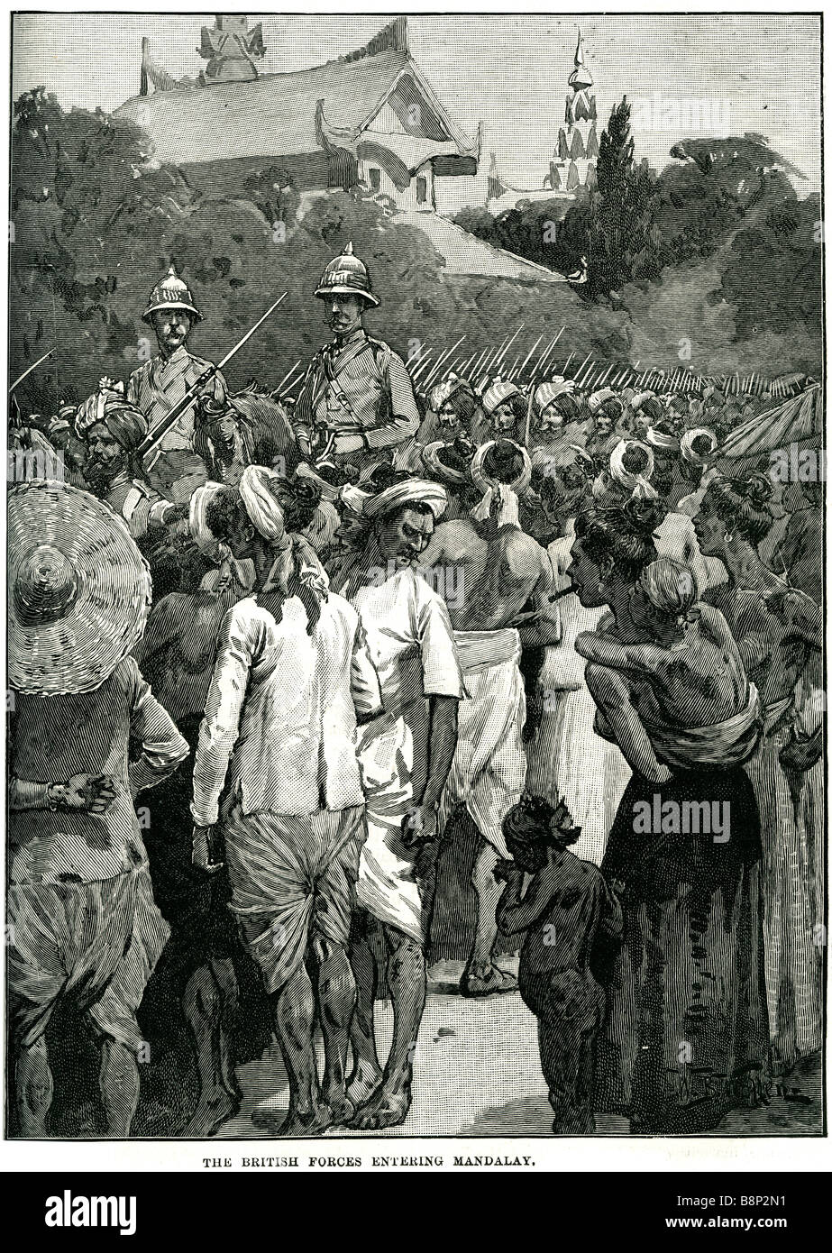 British forces entering mandalay 1885 Myanmar Burmese King Thibaw Stock Photo