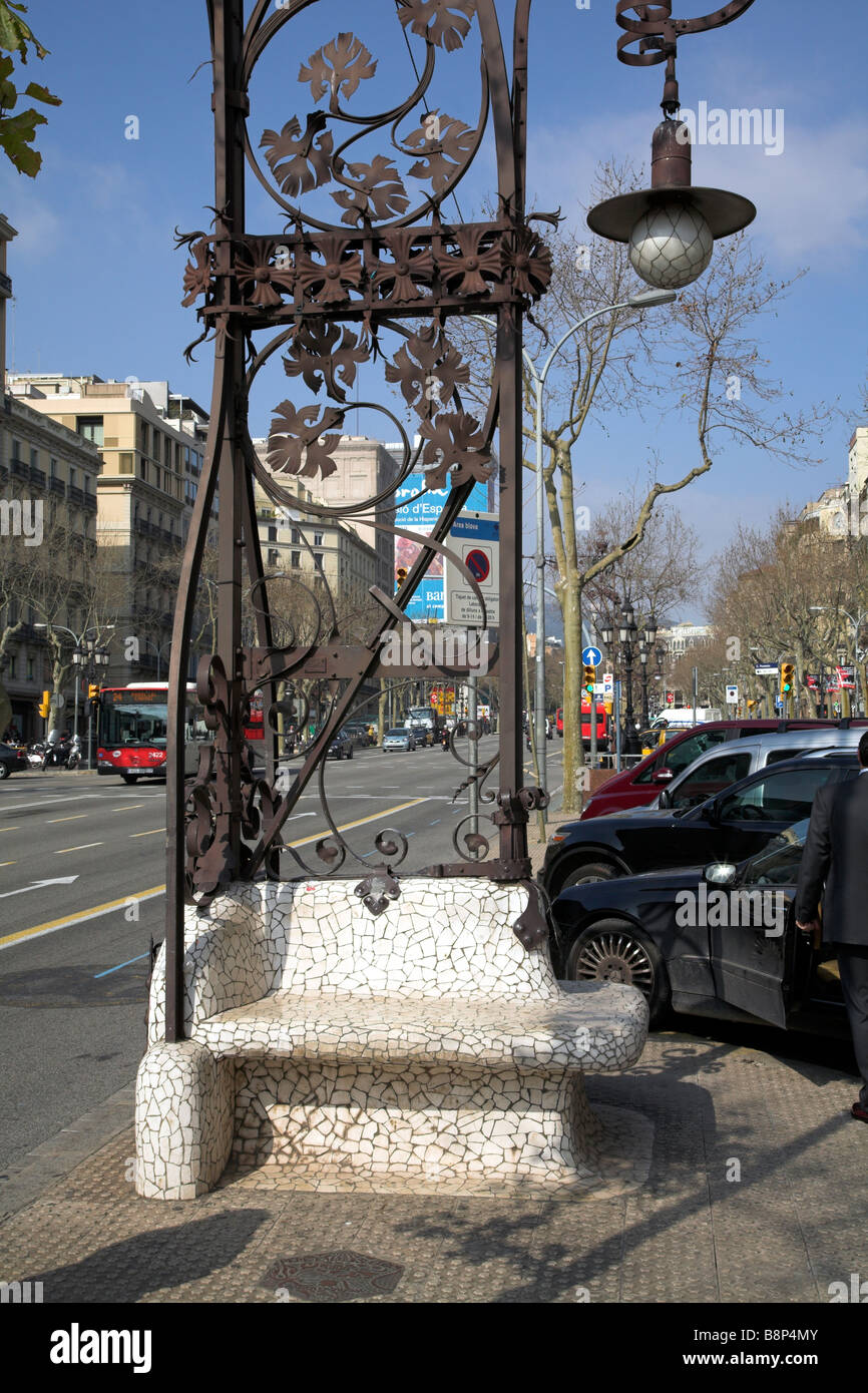 Tiled bench on Passeig de Gracia, Barcelona Stock Photo