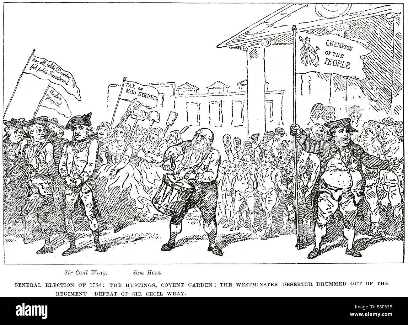 general election of 1784 the hustings covent garden the westminster deserter drummed out of the regiment defeat of sir cecil wra Stock Photo