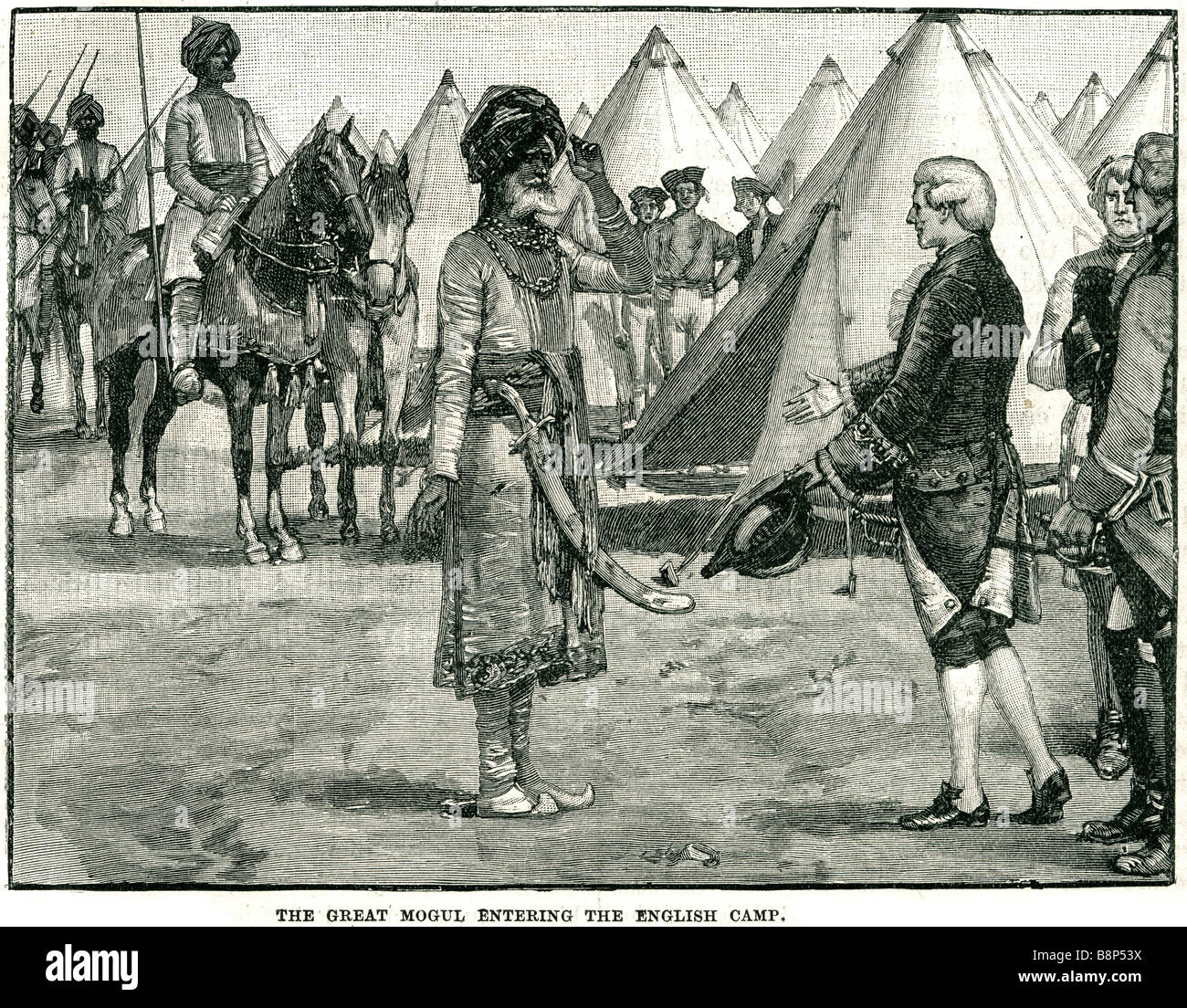 great mogul entering english camp Mughal Empire Muslim imperial power Stock Photo