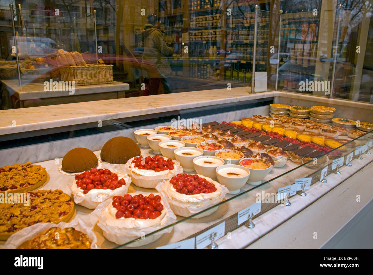 Brussels Belgium Cakes and pastries in the window of a delicatessen shop in the capital Stock Photo