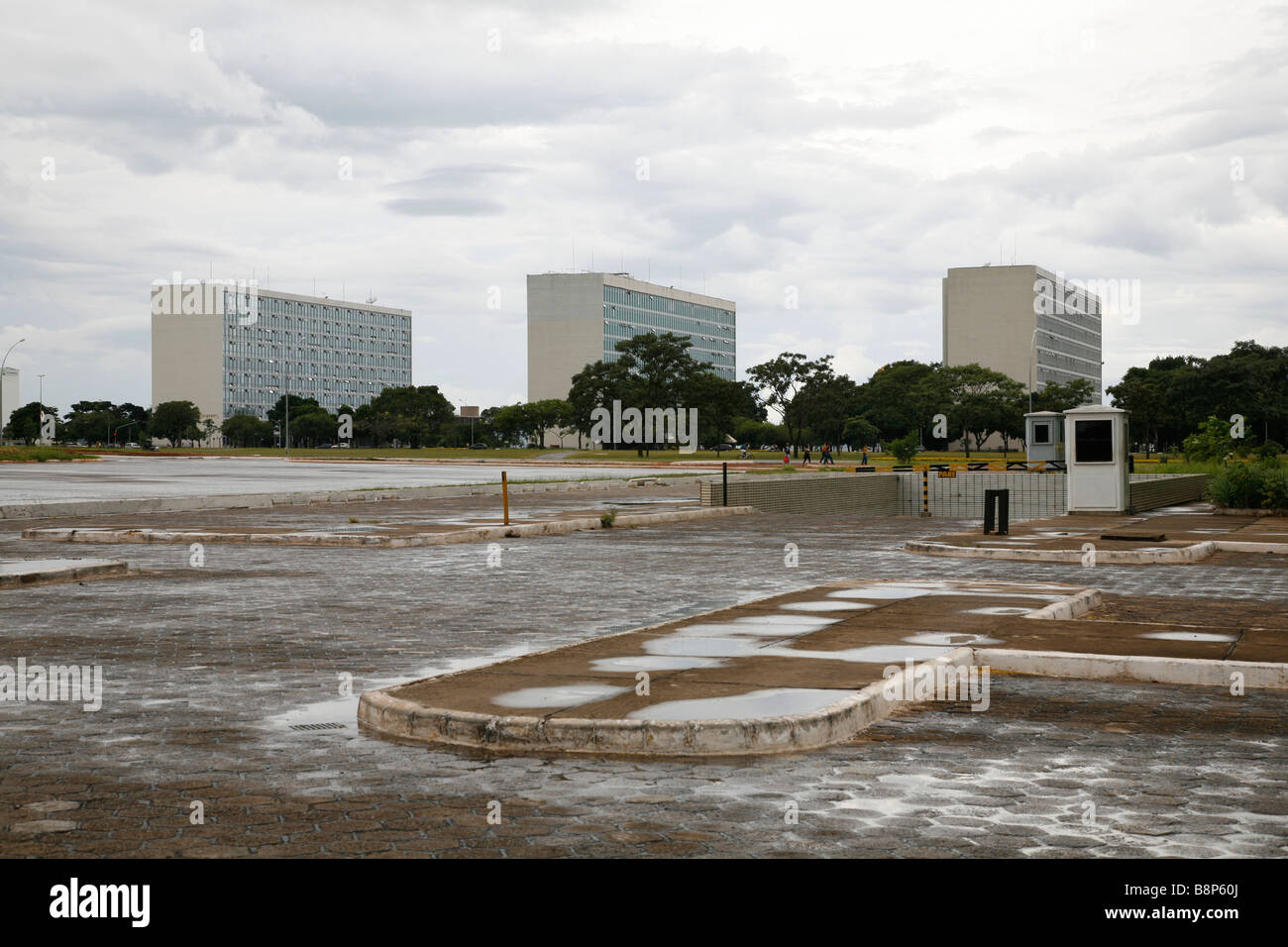 Administrative buildings in the rain in Brasilia brazil Stock Photo