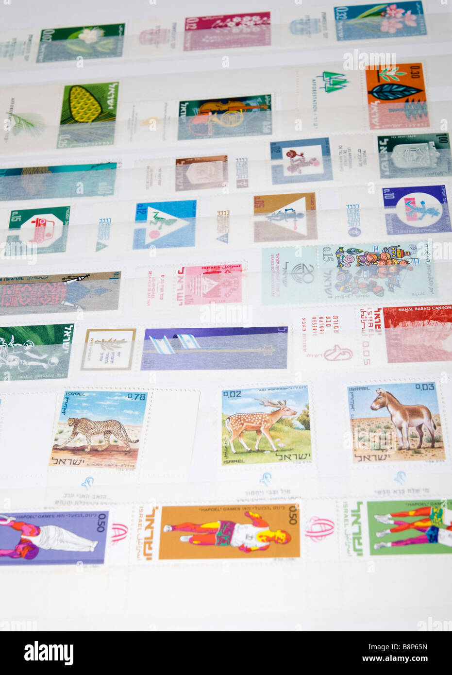 A stamp album with a collection of Israeli stamps Stock Photo