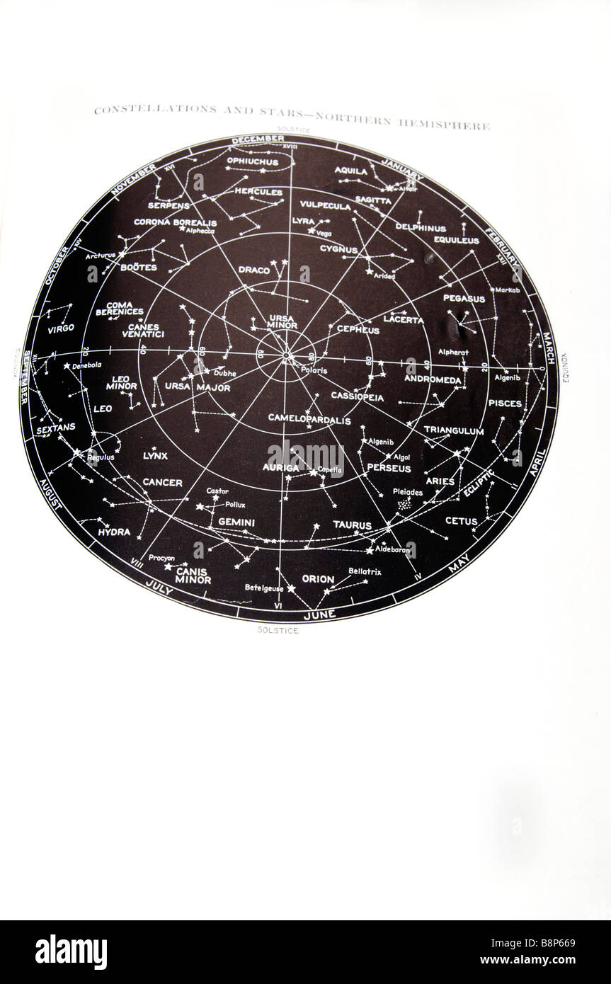 Northern Hemisphere star and constellation sky map Stock Photo