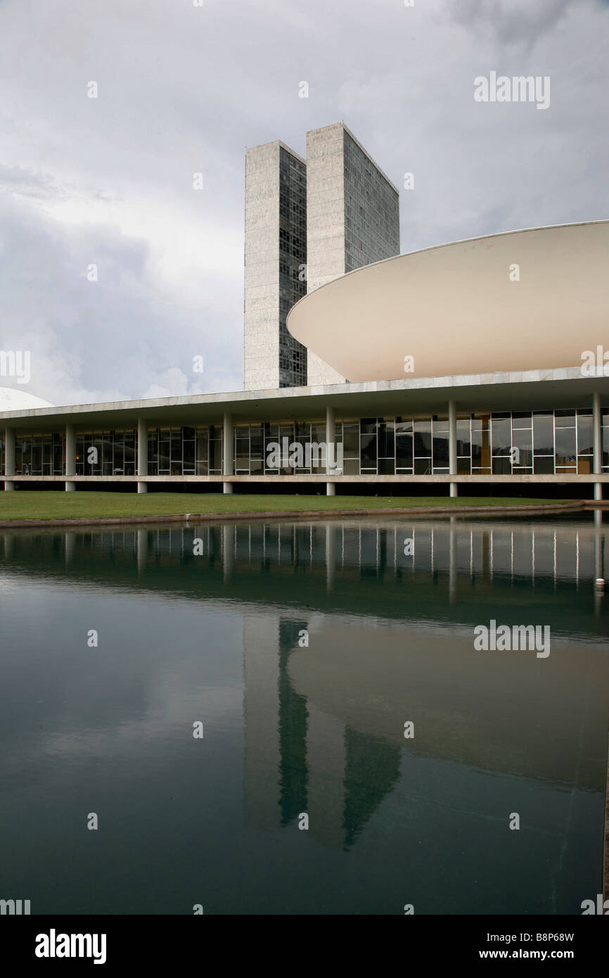 Brasilia architecture. Brazil National Congress Architect Oscar Niemeyer Stock Photo