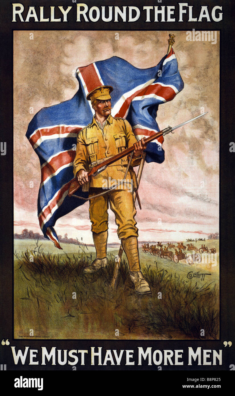 Photo of an original World War One British army recruiting poster entitled Rally Round The Flag Stock Photo