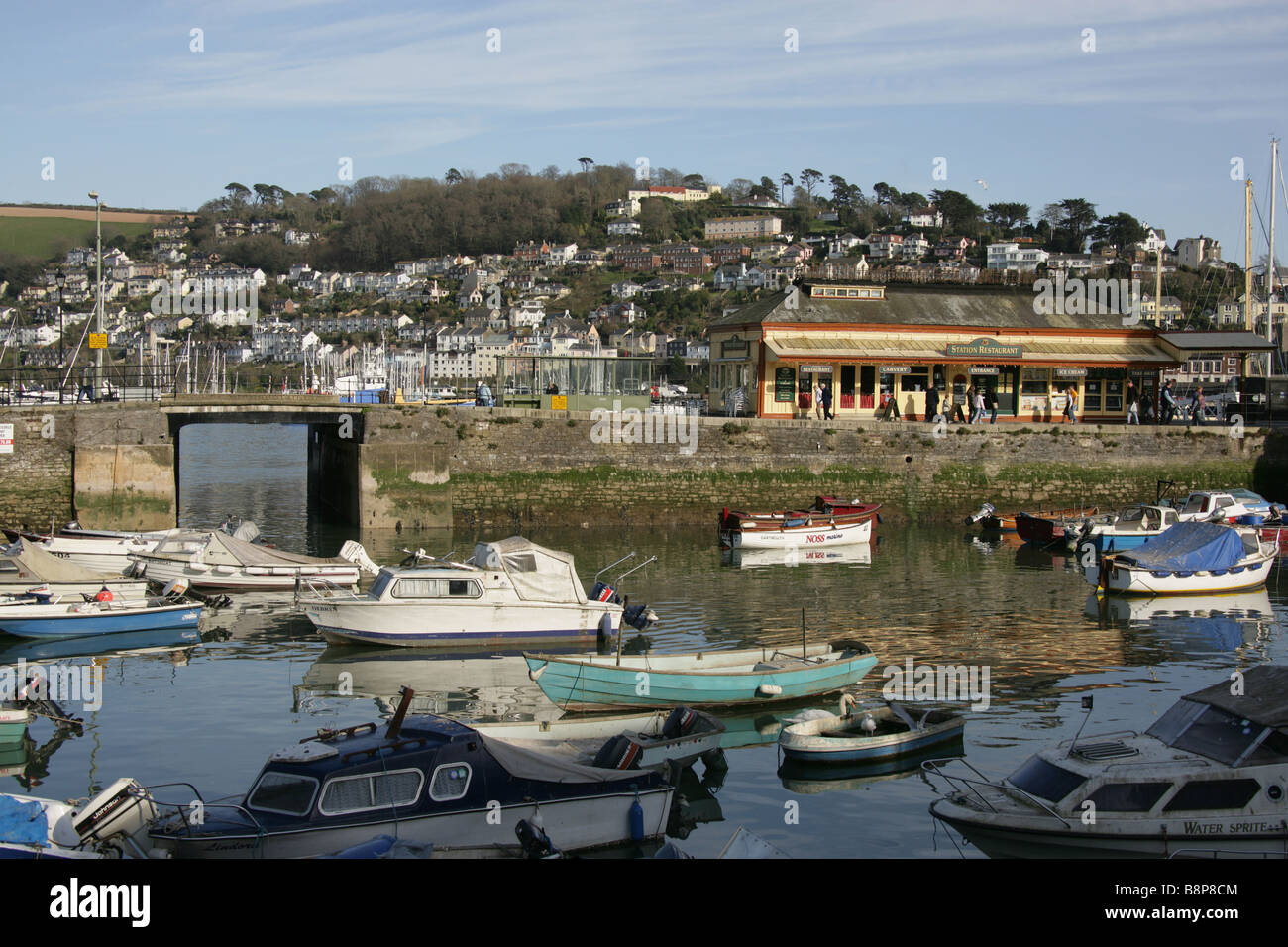 Town of Dartmouth, England. Leisure and fishing boats berthed in Dartmouth Harbour. Stock Photo