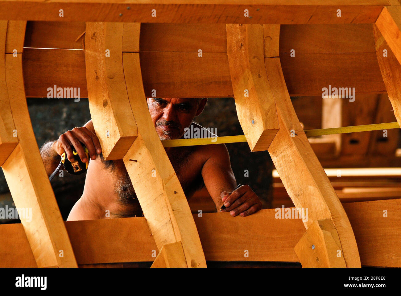 Skilled worker boat builder Sao Francisco de Itabapoana Rio de Janeiro State Brazil Stock Photo