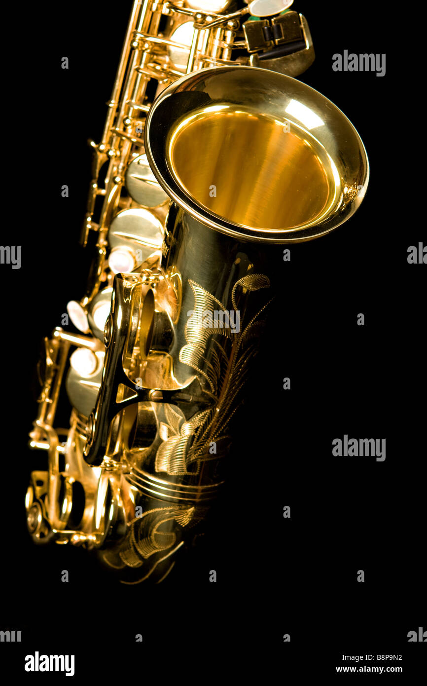 Saxophone isolated on black Stock Photo