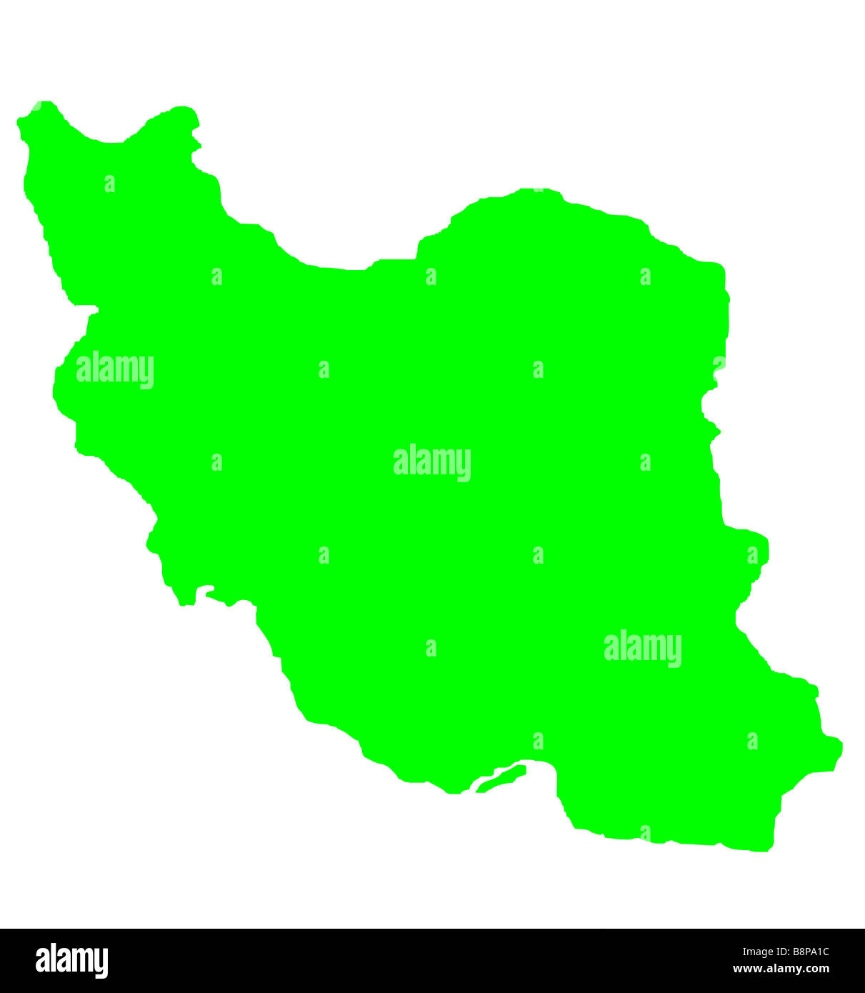 Green outline map of Iran isolated on white background with clipping path Stock Photo