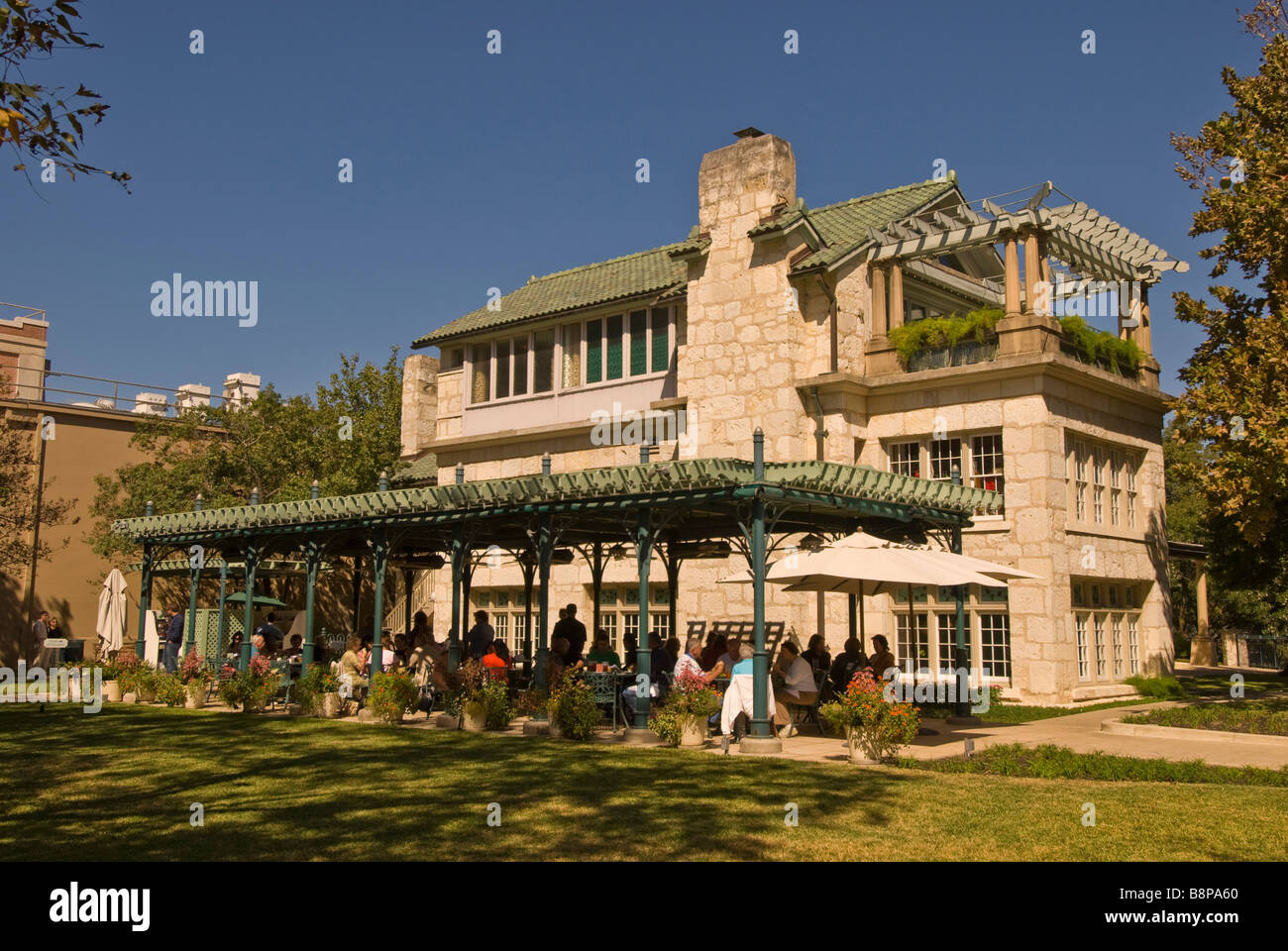 Guenther House san antonio texas tx restored as ac museum and restaurant outdoor cafe with diners, popular tourist attraction Stock Photo
