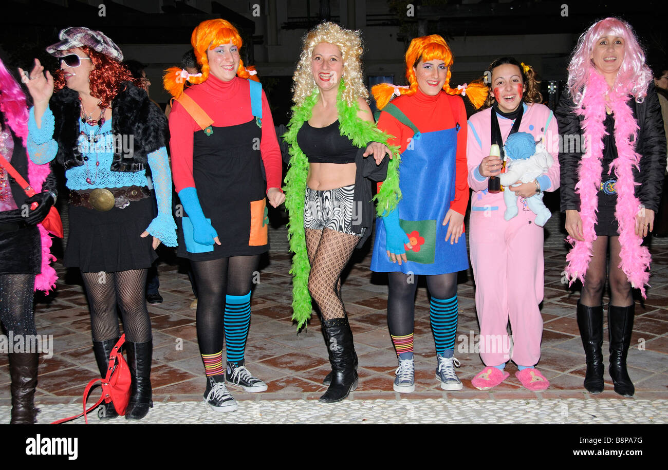 Girls in fancy dress seen during a spanish carnival on the Costa