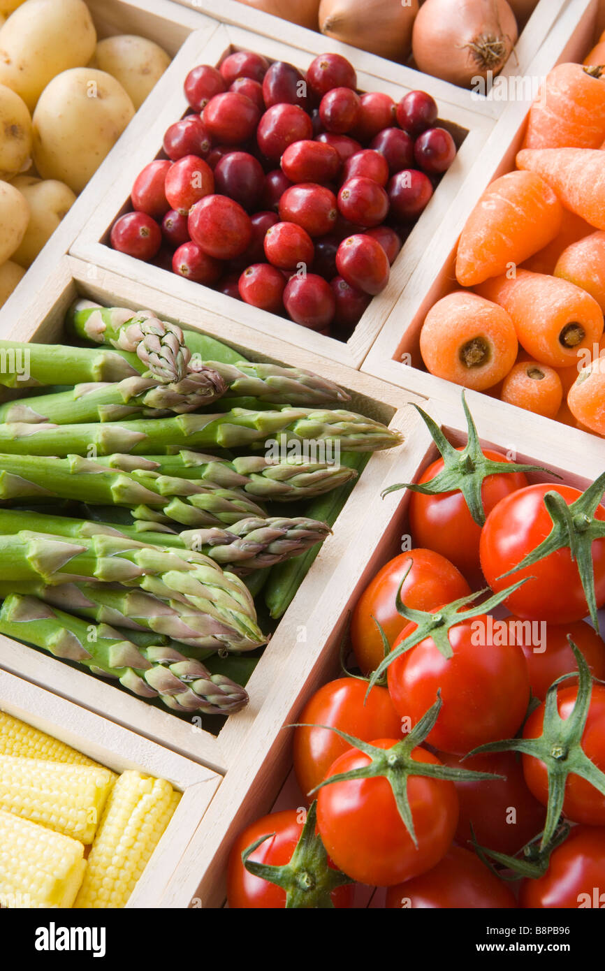 Overhead View Of Fresh Fruit And Vegetables Stock Photo