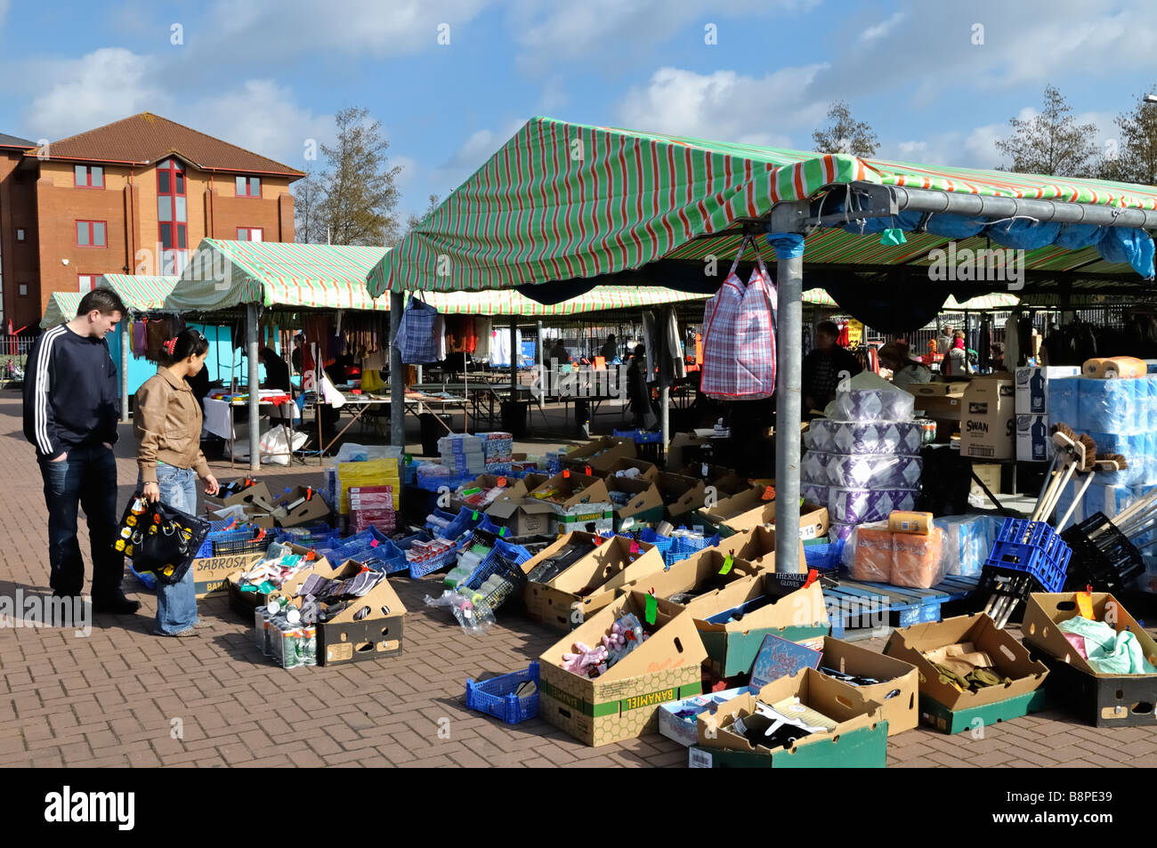 Outdoor Sunday market stalls Eastville Bristol England Stock Photo