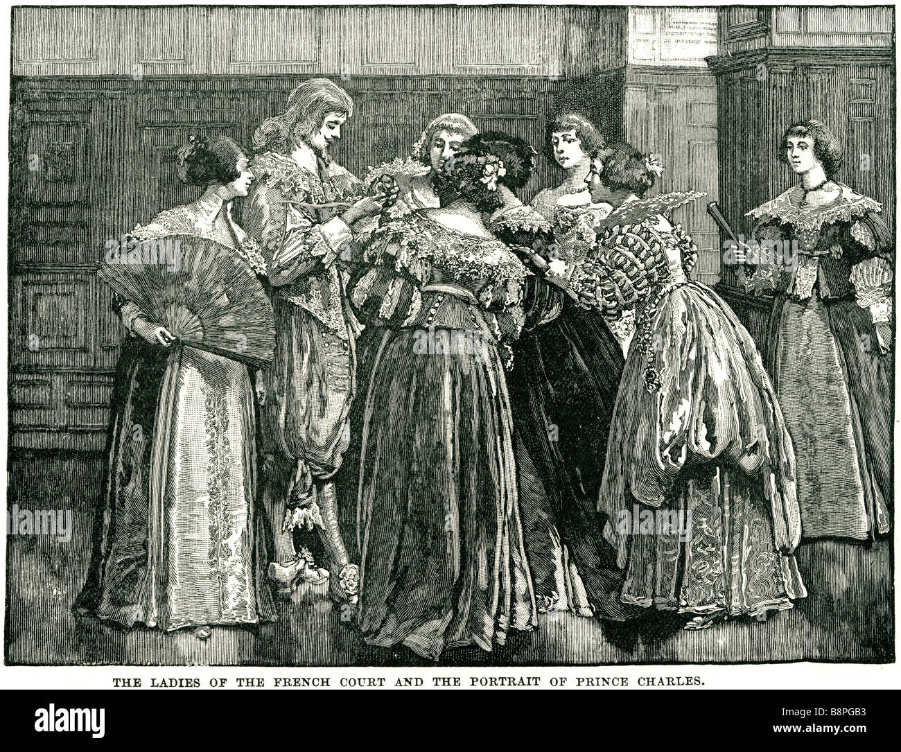 the ladies of the french court and the portrait of prince charles Charles I (19 November 1600 – 30 January 1649) was King of Eng Stock Photo