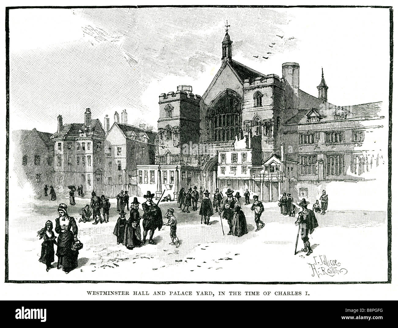 westminster hall and palace yard in the time of charles I Westminster Hall, the oldest existing part of the Palace of Westminste Stock Photo