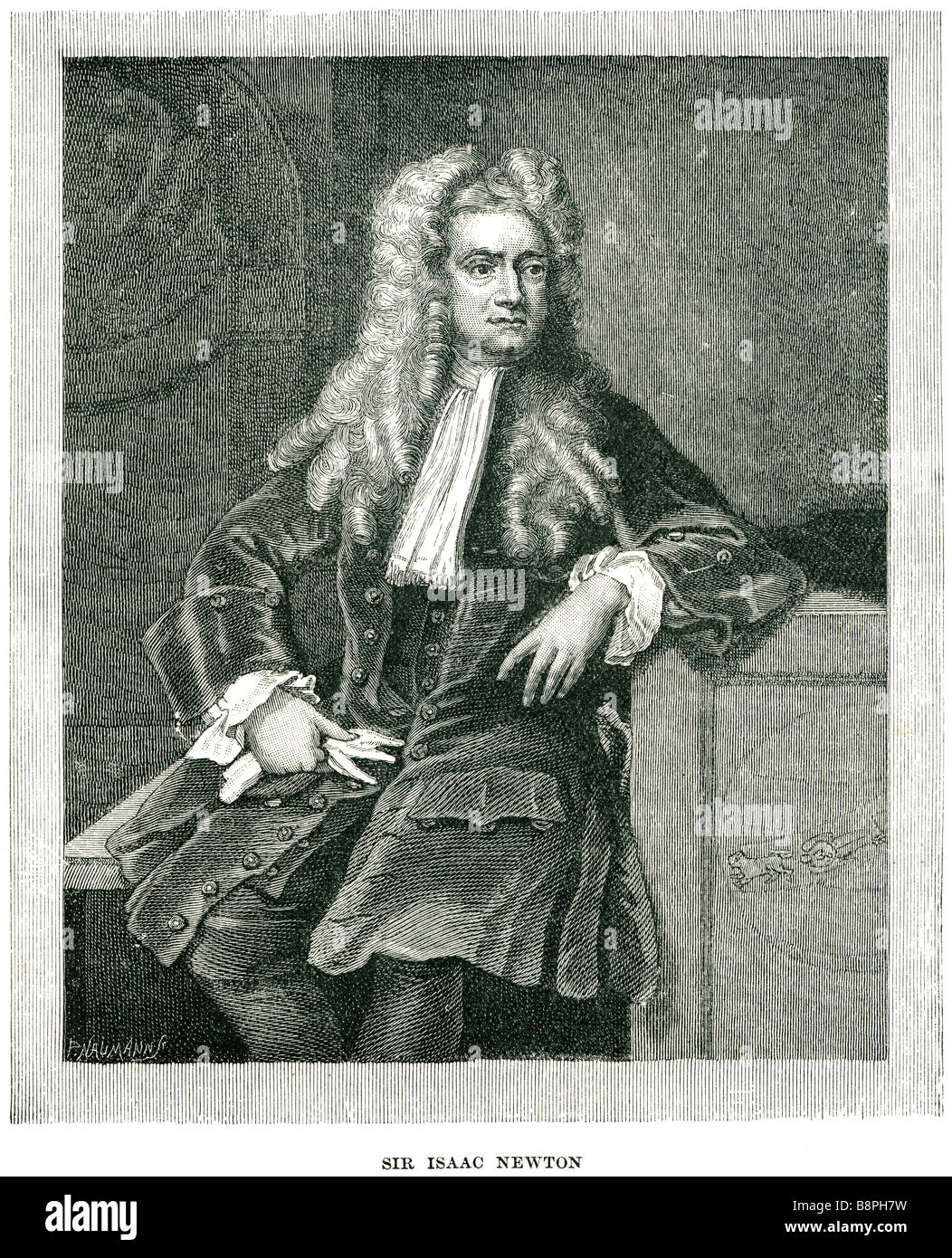 Sir Isaac Newton, FRS (4 January 1643  – 31 March 1727 [OS: 25 December 1642 – 20 March 1727])[1] was an English physicist, math Stock Photo