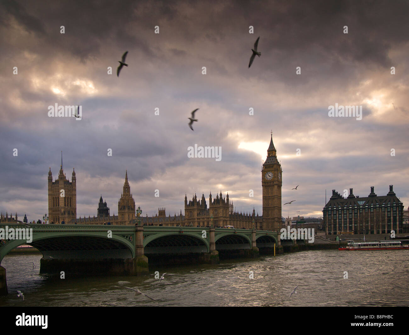 Westminster bridge with Big Ben and House of Parliament London UK Stock Photo