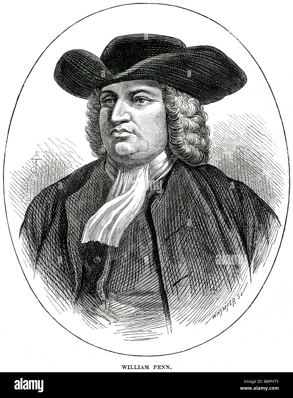 William Penn (October 14, 1644 – July 30, 1718) was founder and "Absolute Proprietor" of the Province of Pennsylvania, the Engli Stock Photo