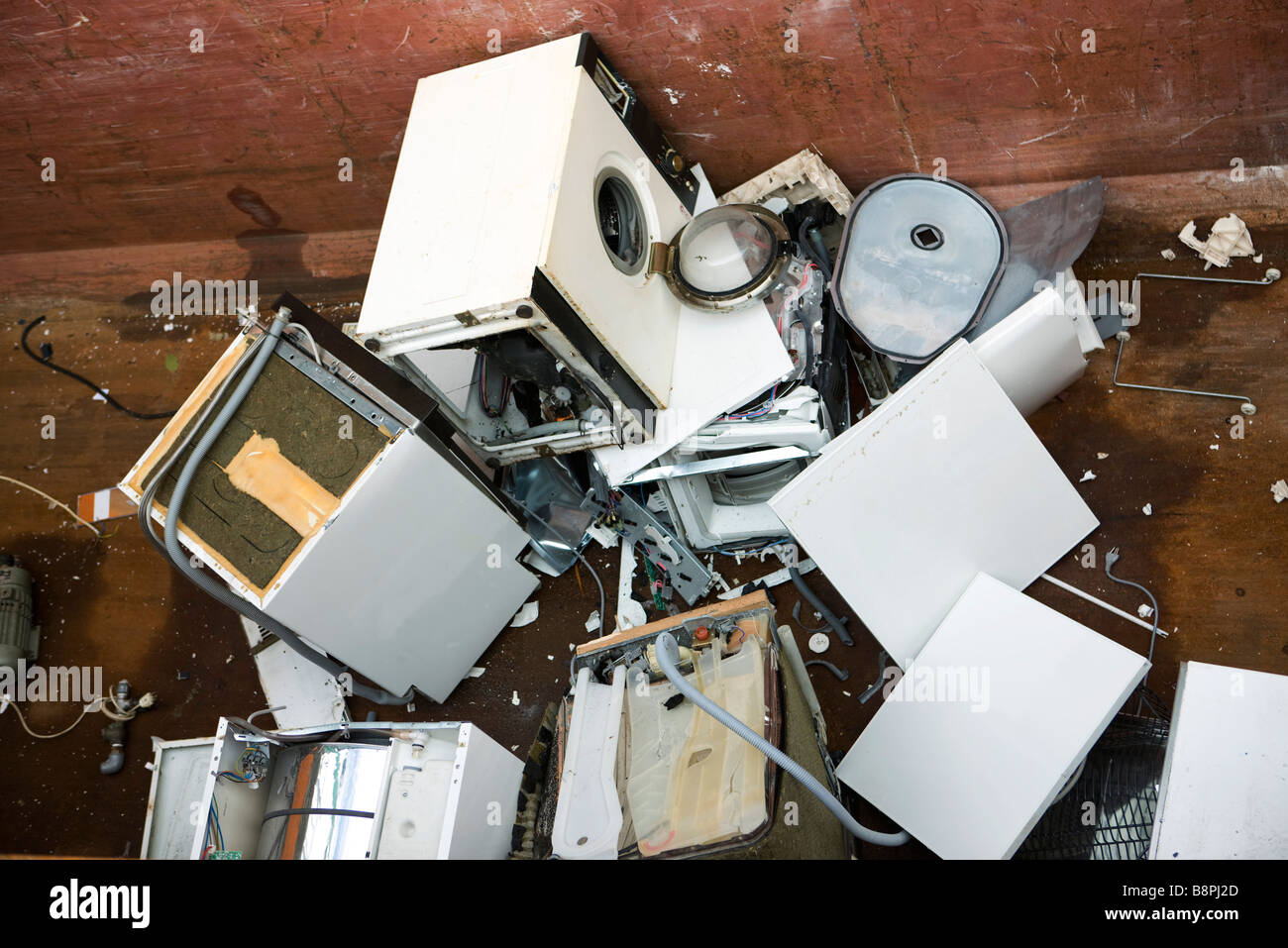 Pile of broken washing machines Stock Photo