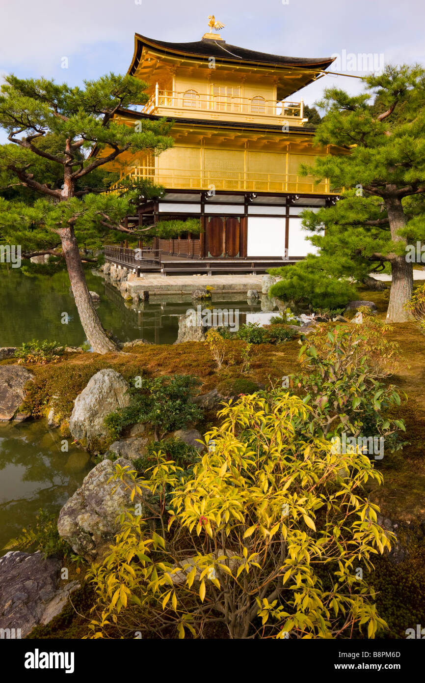 Golden Temple and lake Kyoto Kinkakuji Temple Golden pavillion Stock Photo