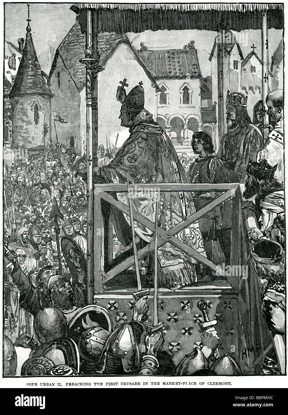 pope urban II preaching the first crusade in the market- place of clermont Pope Urban II (1042 – July 29, 1099), born Otho de La Stock Photo