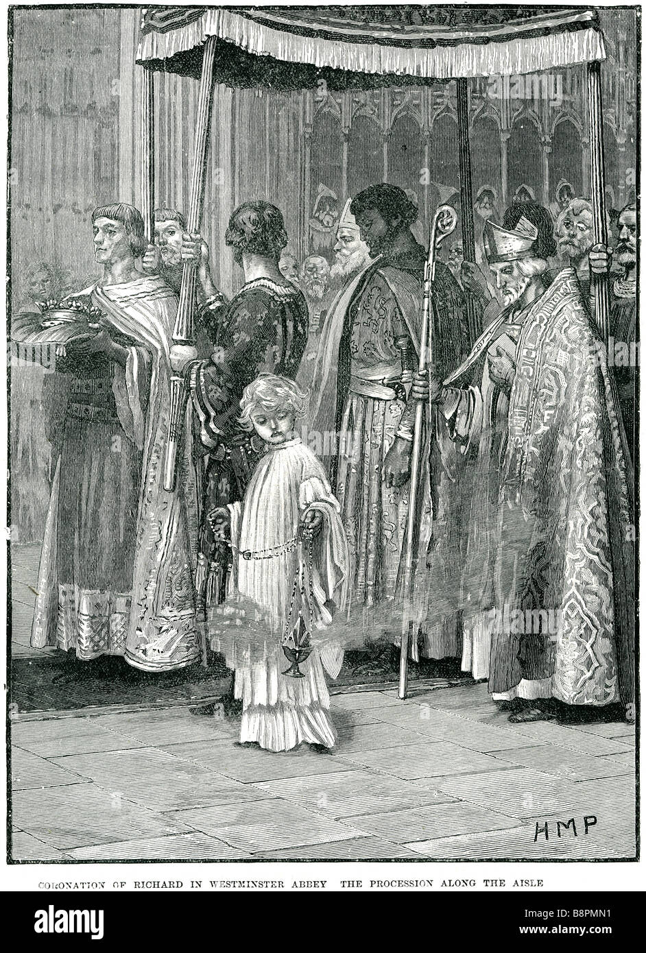 coronation of richard in westminster abbey the procession along the isle Richard I (8 September 1157 – 6 April 1199) was King of Stock Photo