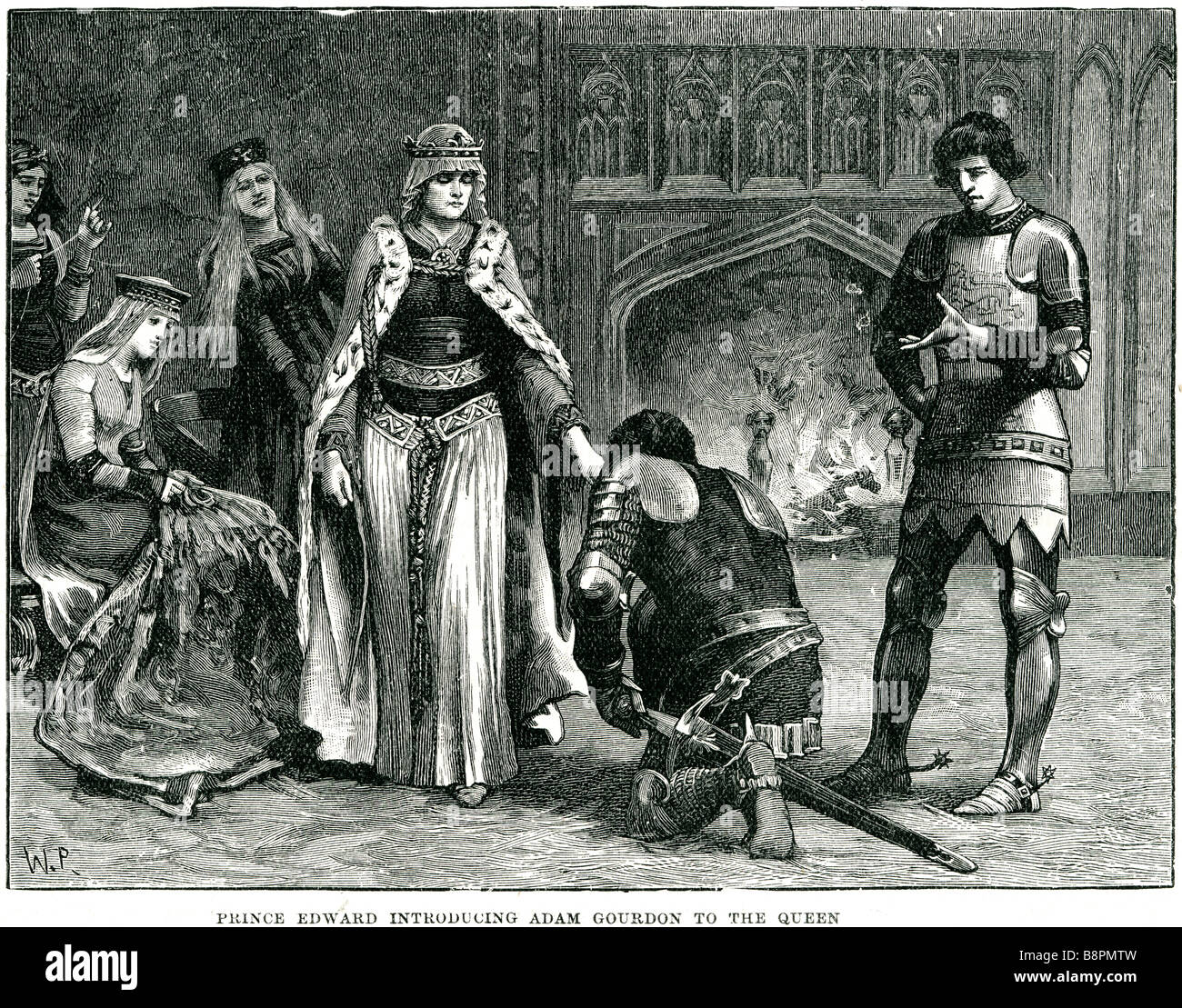prince edward introducing adam gourdon to the queen Edward I (17 June 1239 – 7 July 1307), popularly known as Longshanks, the En Stock Photo