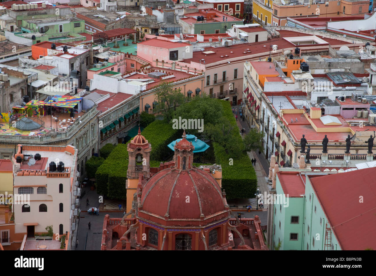 Colorful Rooftops around the Jardin Union of Guanajuato, Mexico Stock Photo