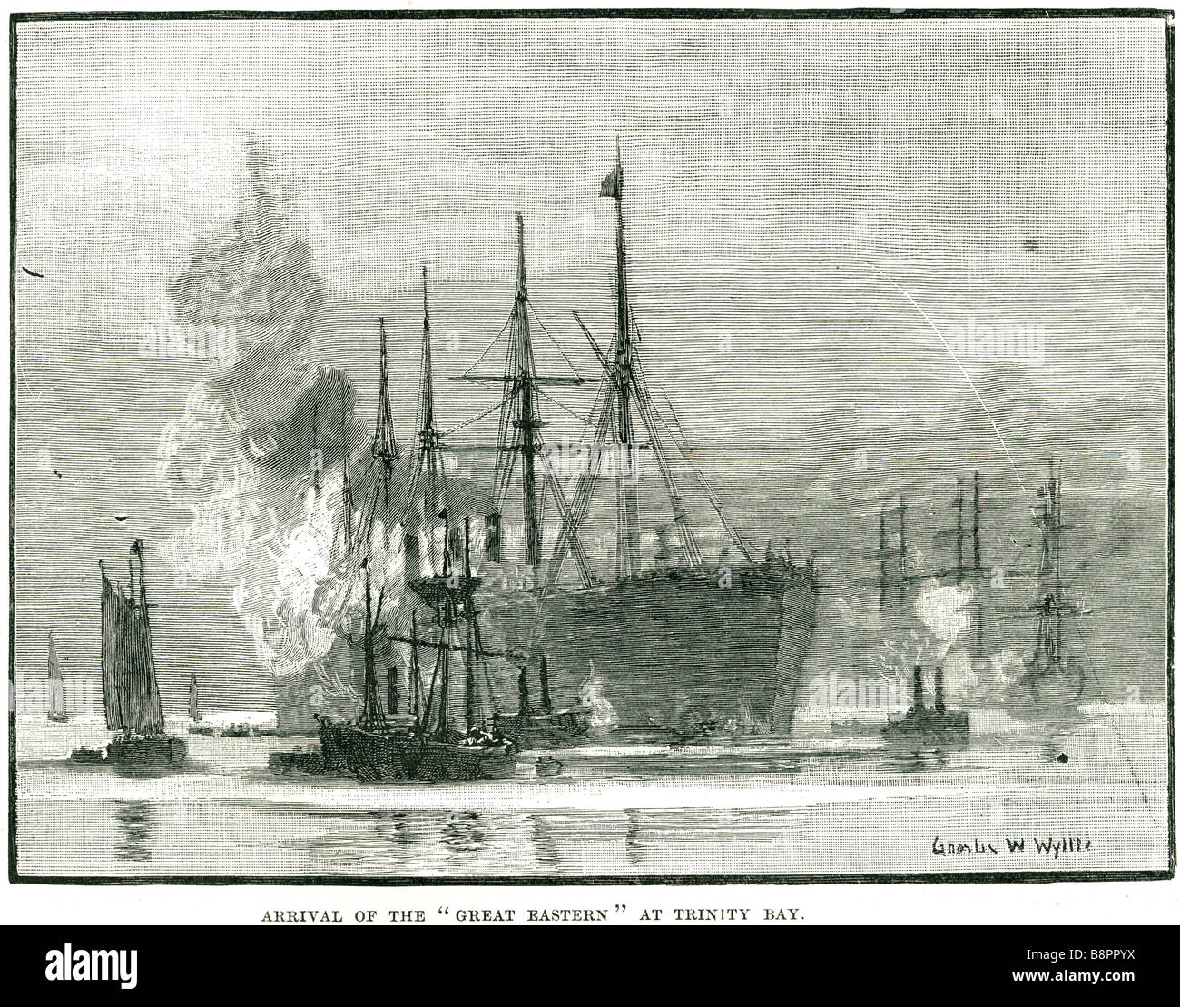 arrival SS Great Eastern trinity bay 1866 iron sailing steam ship Isambard Kingdom Brunel Stock Photo