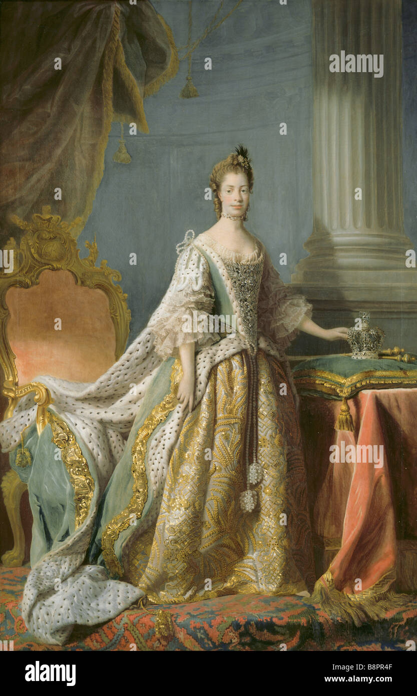 PORTRAIT OF QUEEN CHARLOTTE by Allan Ramsay after conservation by the Hamilton Kerr Institute Stock Photo