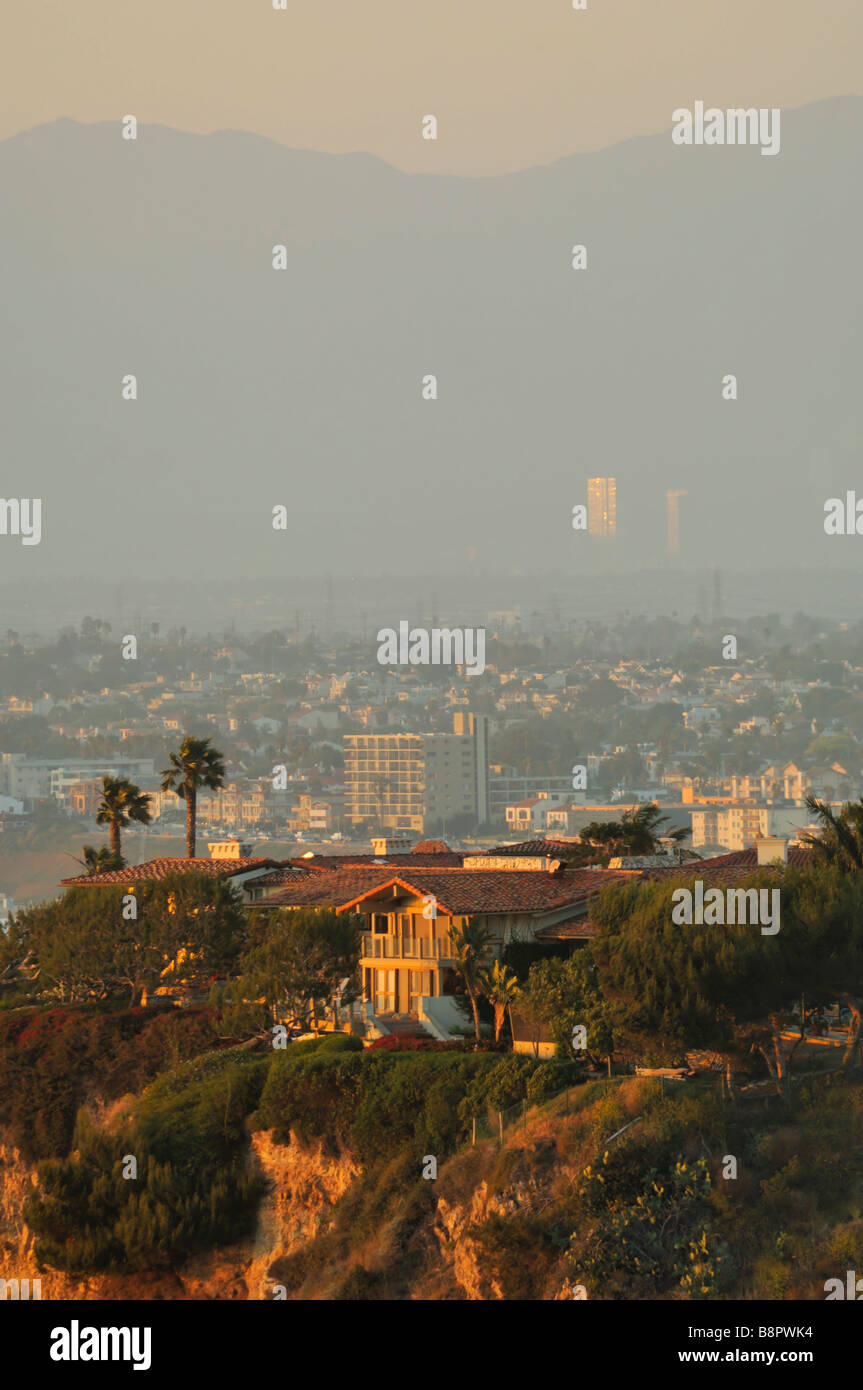 Sunset at Rancho Palos Verdes Estates with hazy greater LA as backdrop