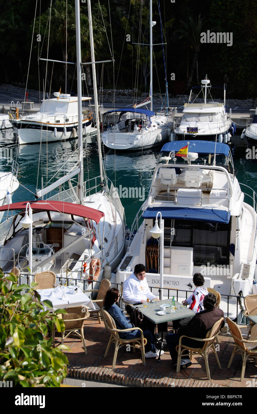 Spanish port of Marina del Este situated between Almunecar and Le Herradura Costa Tropical southern Spain waterfront cafe bar Stock Photo