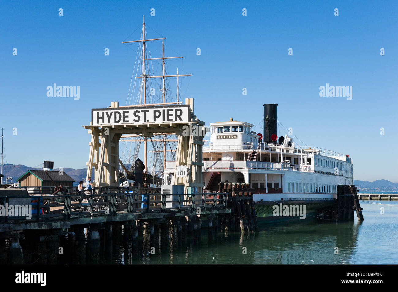The 19th Century steam ferryboat Eureka at the Maritime Museum, Hyde Street Pier, San Francisco, California, USA Stock Photo
