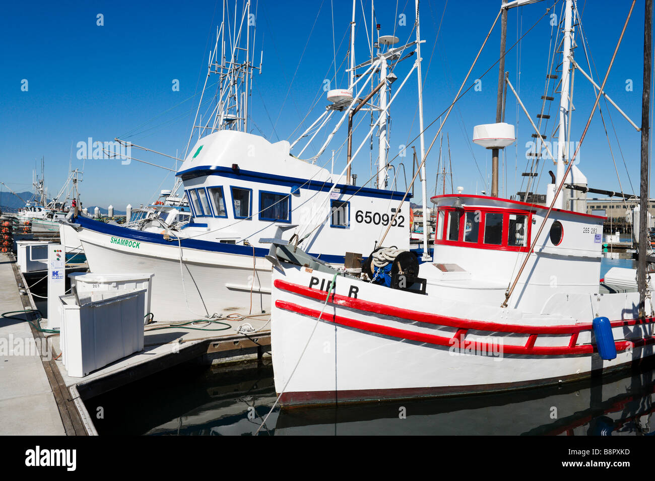 Fishing boats in Hyde Street Harbor near Fisherman's Wharf, San Francisco, California, USA Stock Photo