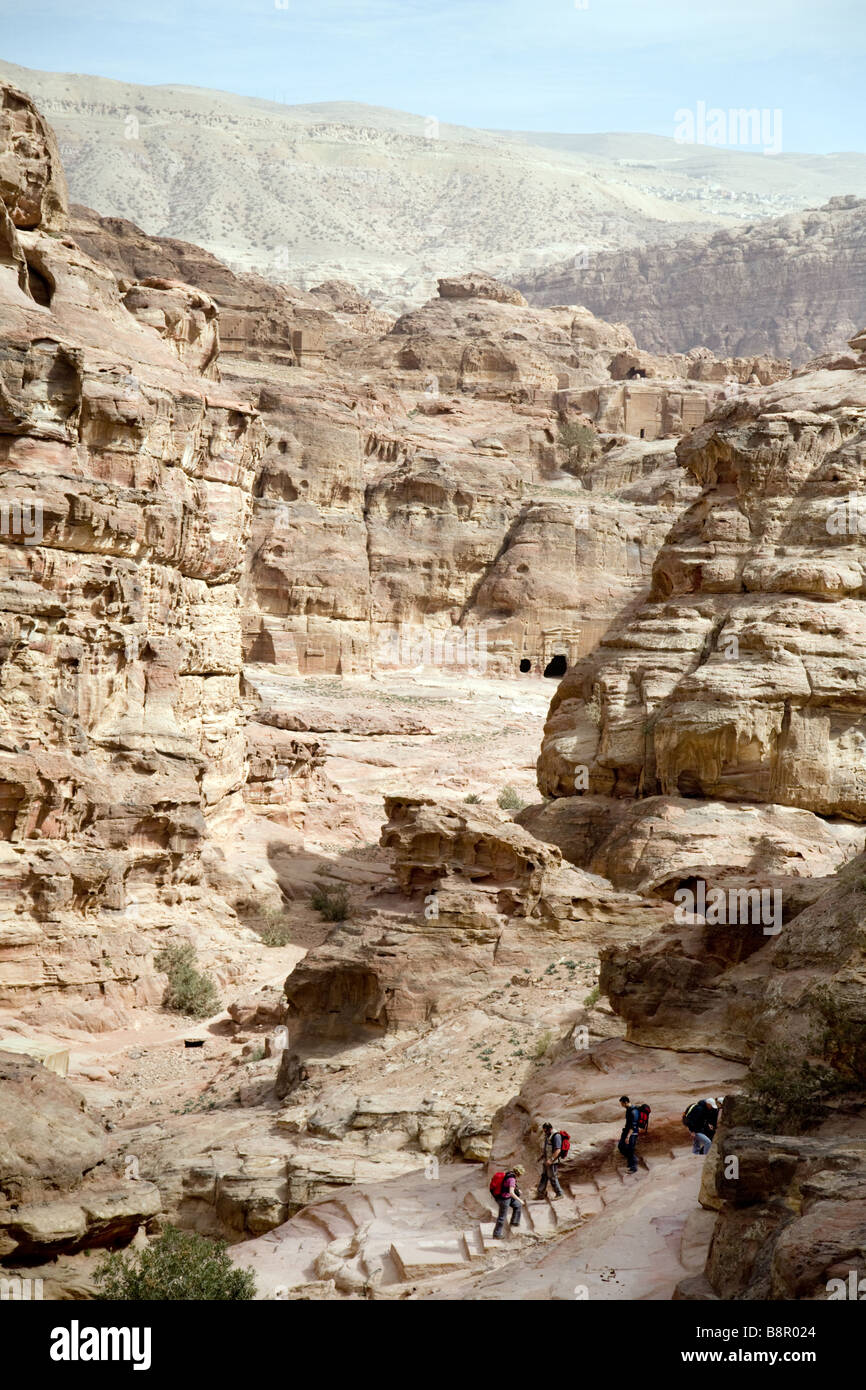 Tourists people walking in Petra, Jordan, Middle East Stock Photo