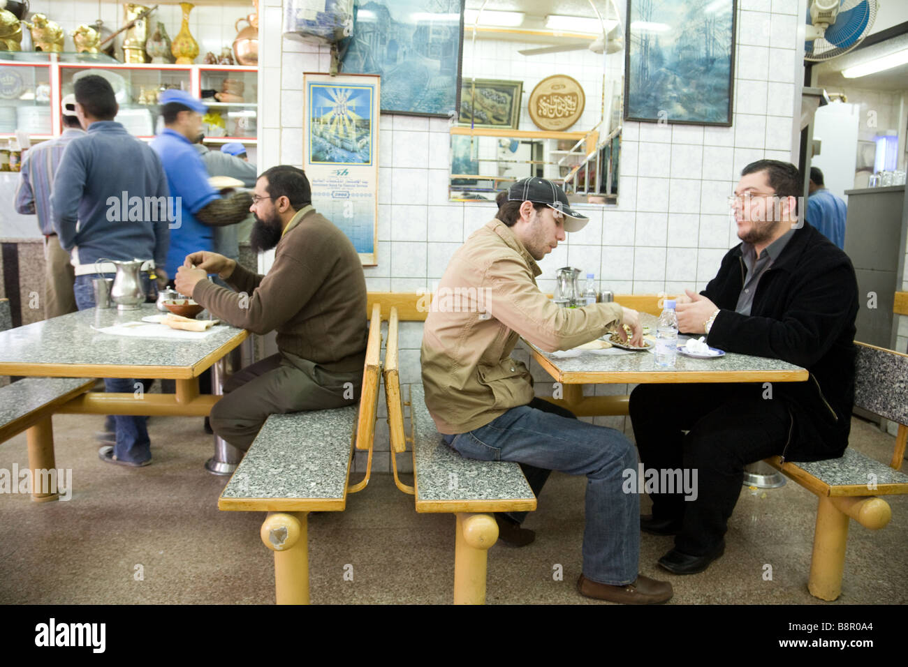 local people eating in a restaurant, Amman, Jordan, Middle East Stock Photo