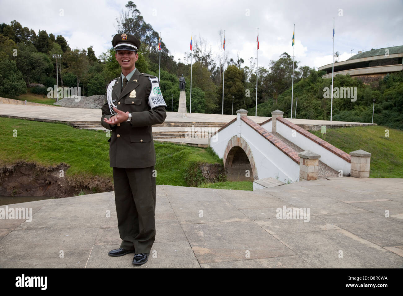 Tourist guide at historic Puente de Boyaca, site of battle that led to independence for Colombia Stock Photo