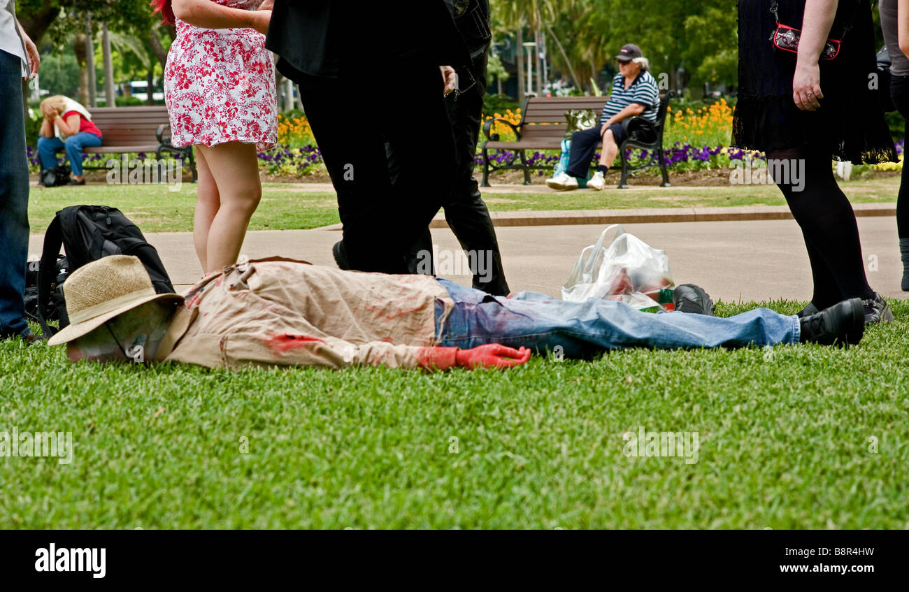 Zombie despatched in Hyde Park Sydney. Stock Photo