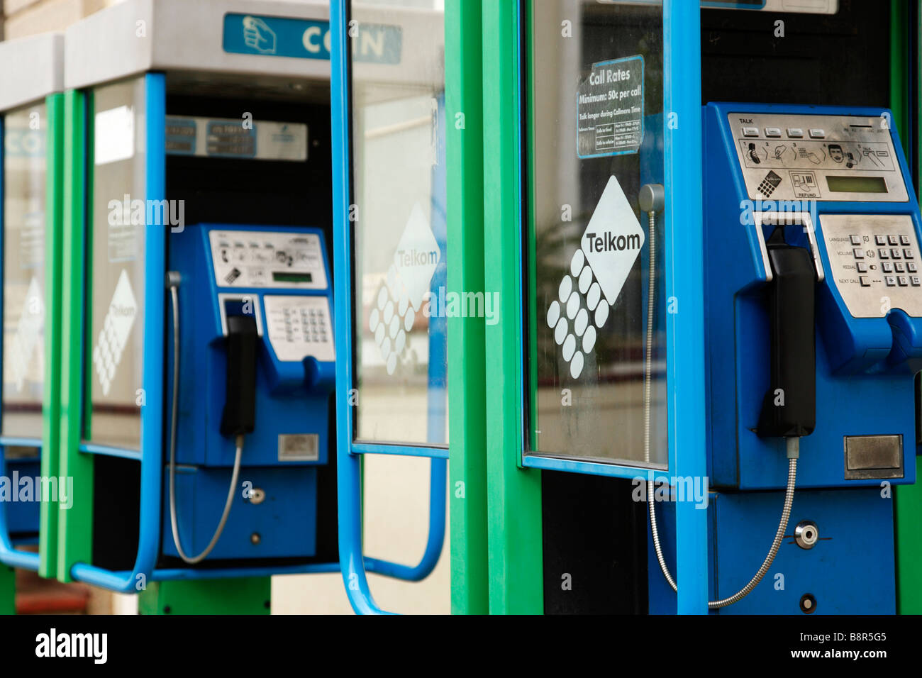 empty public payphone telephone kiosks voortrek street swellendam south africa Stock Photo