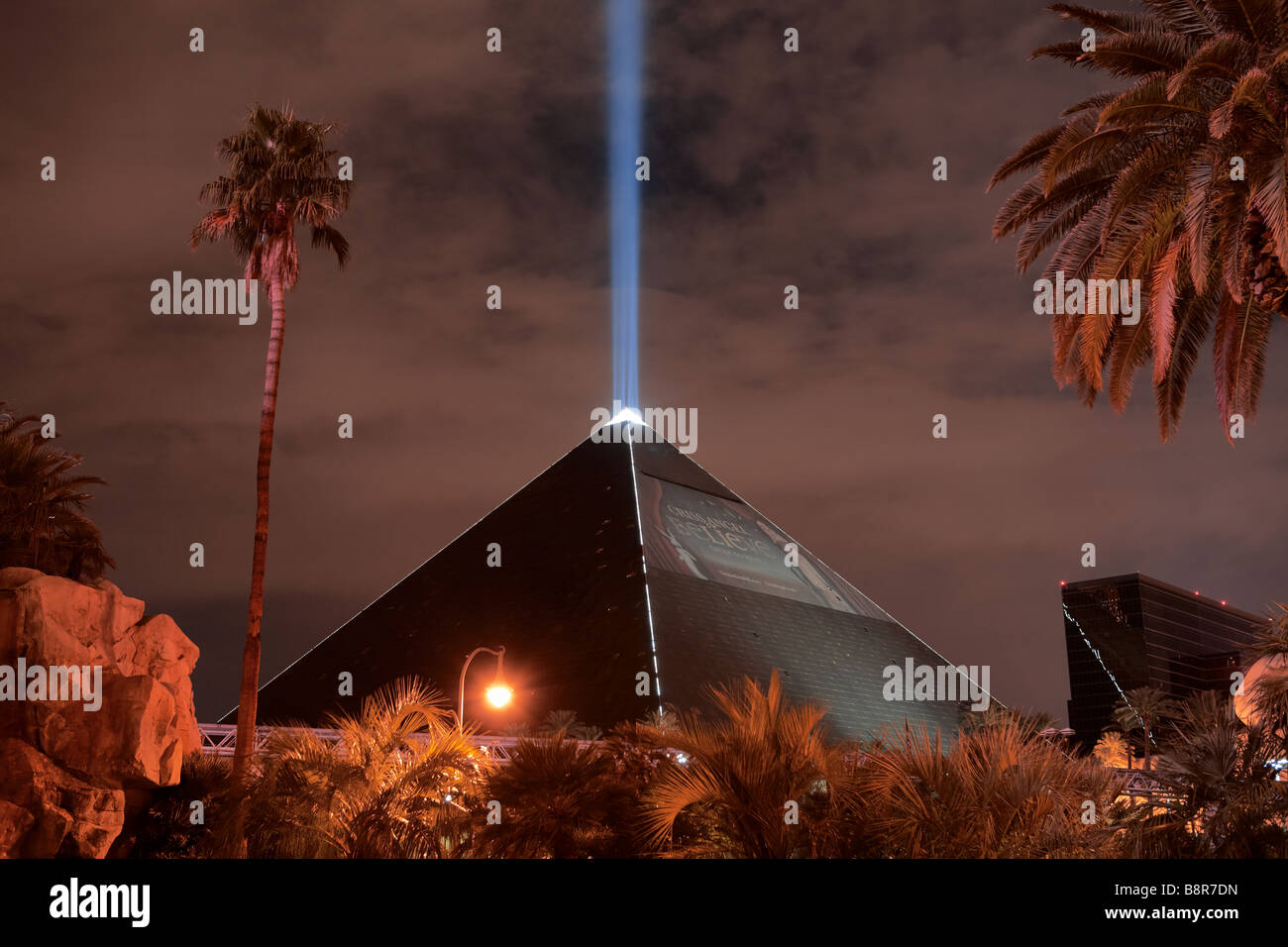 Las Vegas - Luxor hotel casino - Pyramid ray night scene Stock Photo