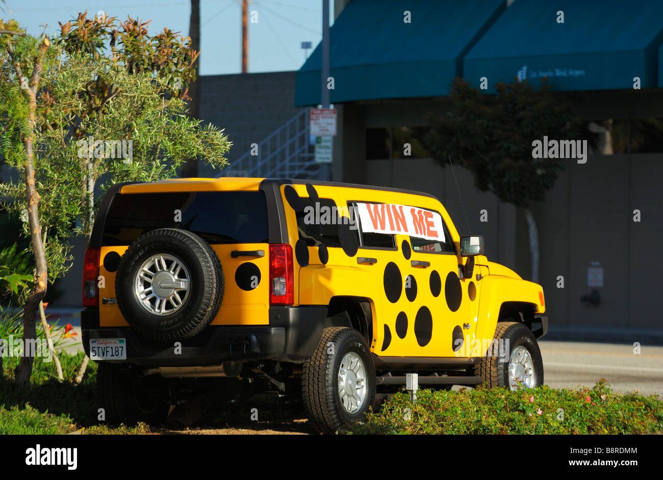 A yellow Hummer SUV, Los Angeles CA Stock Photo