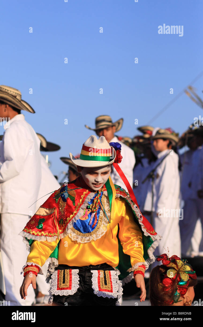 Group of young musicians wearing the traditional suit during the Carnival of Barranquilla, Atlantico,  Colombia, South America Stock Photo