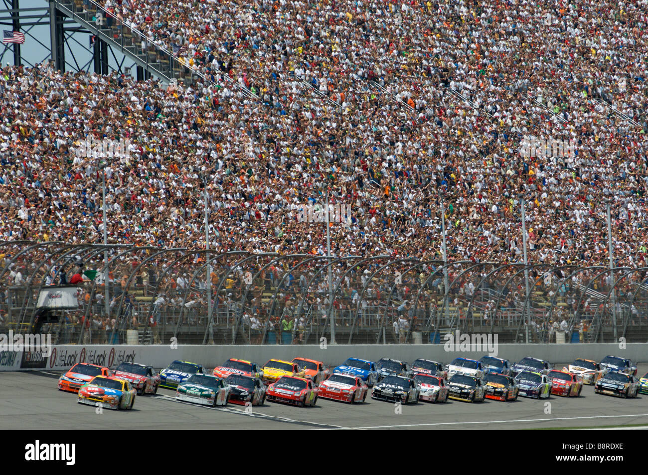 Start of the LifeLock 400 NASCAR race at Michigan International Speedway Stock Photo