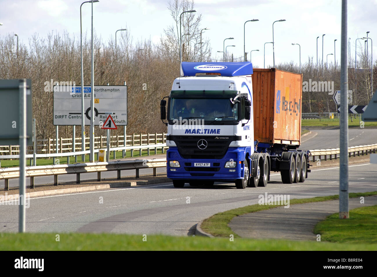 Maritime shipping container lorry at DIRFT, Northamptonshire, England