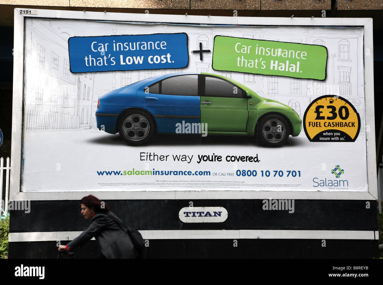 Advert for Halal car insurance, East London Stock Photo