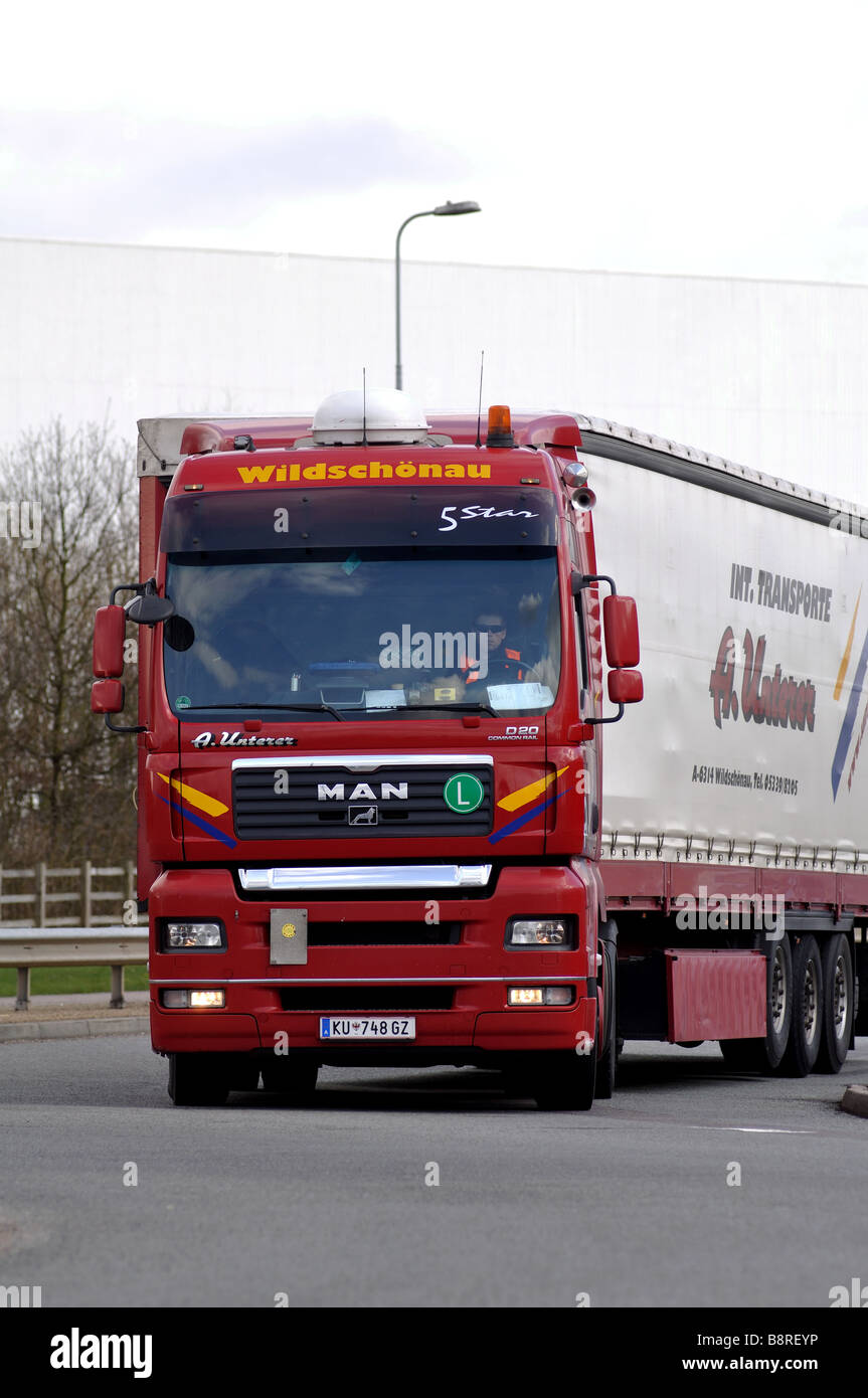 Man articulated lorry at DIRFT, Northamptonshire, England, UK Stock Photo