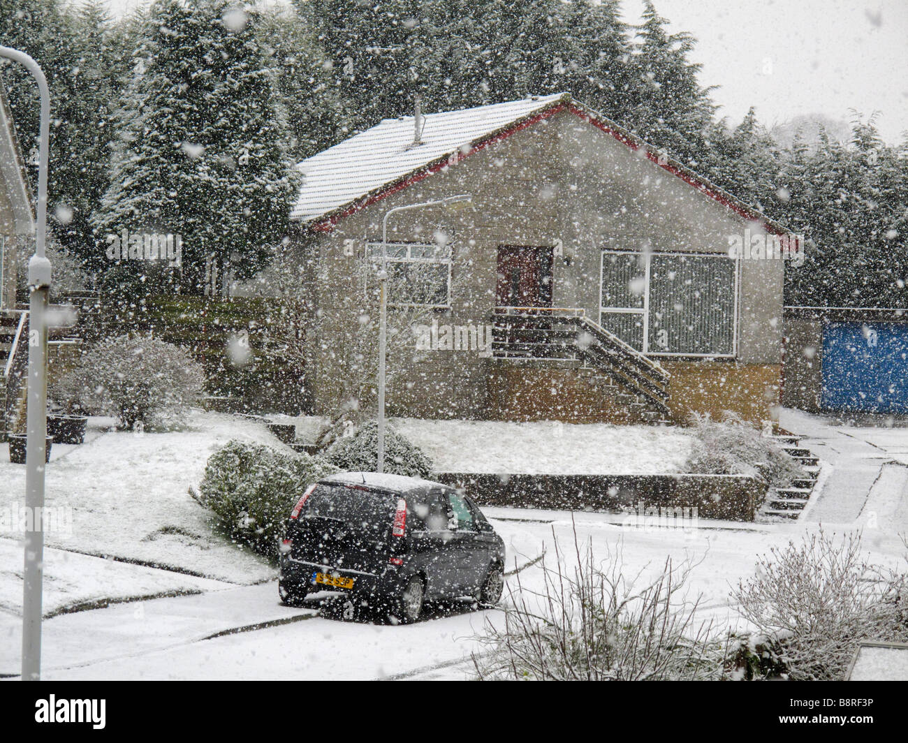 Housing estate in a Winter Snowfall Stock Photo