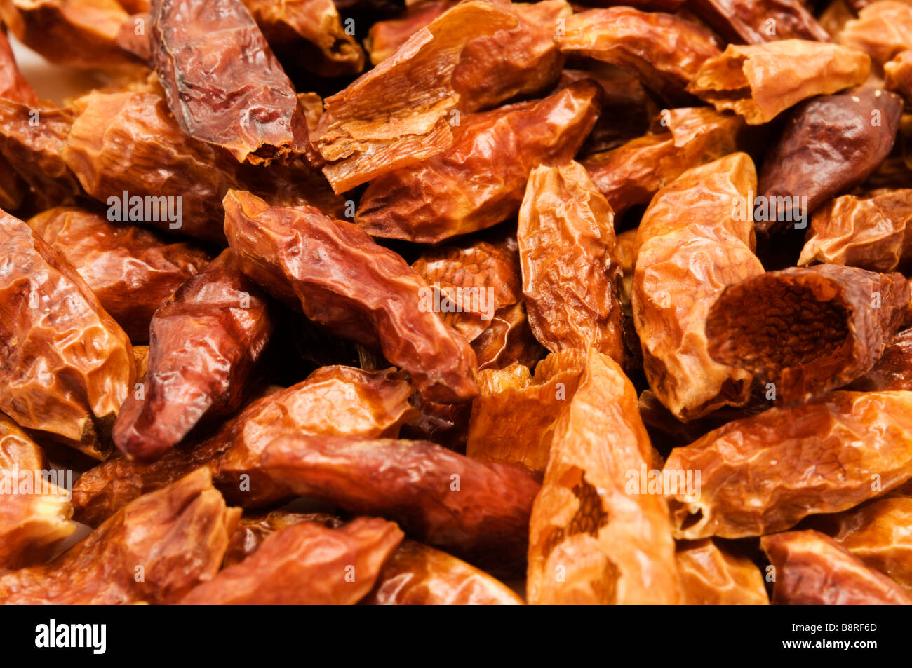 Macro of some dried red peppers Stock Photo